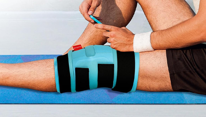 Hielo local en rodilla deportista Hielo local en rodilla deportista